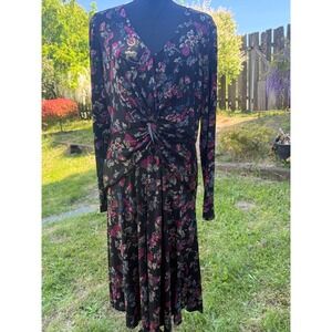 Lauren Ralph Lauren Womens Floral V-Neck DRESS SIZE 14 BLACK MULTI NWT